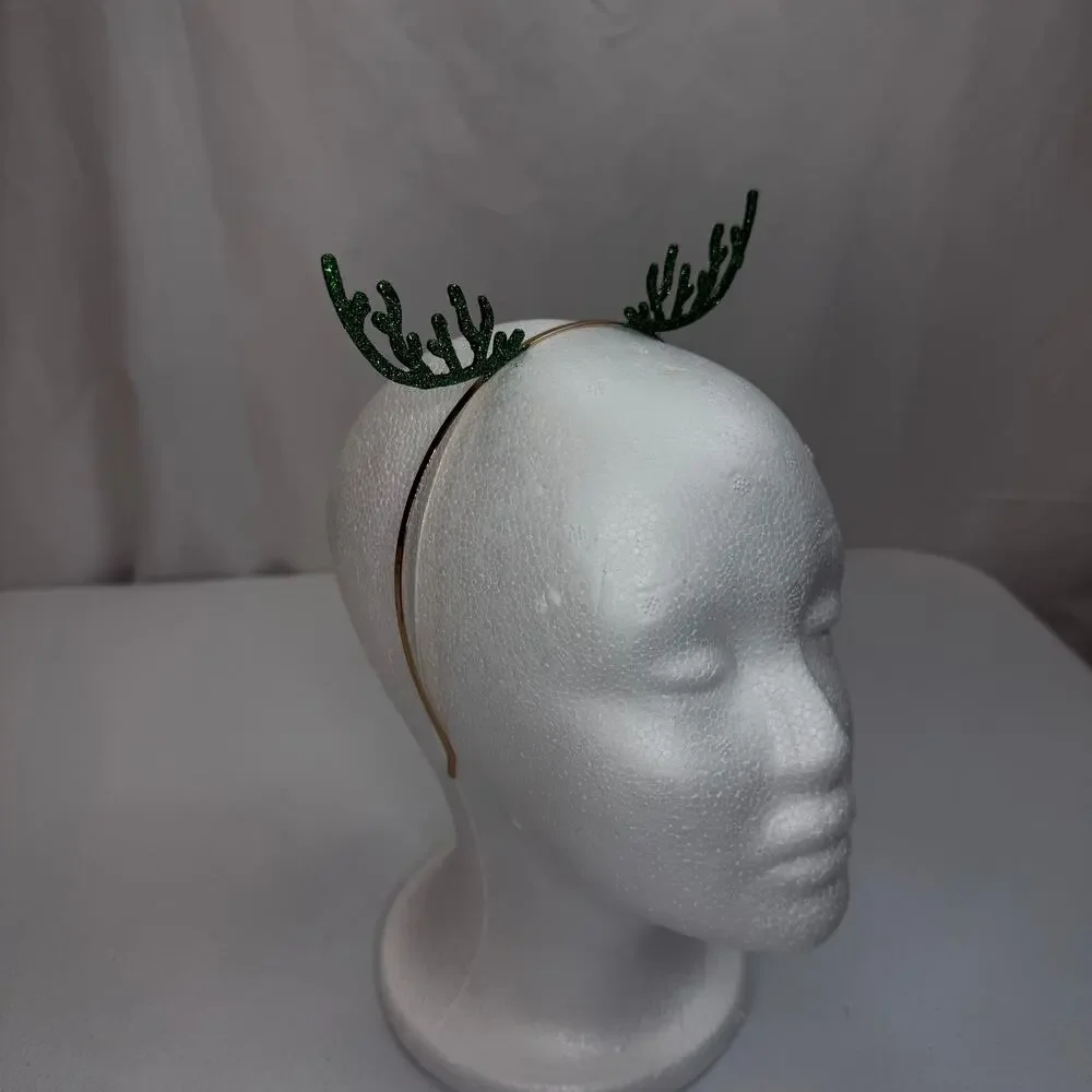 Glitter Reindeer Antler Headbands – Red & Green Holiday Set
